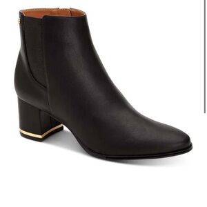 Calvin Klein Fioranna Black Ankle Booties with Gold Accent